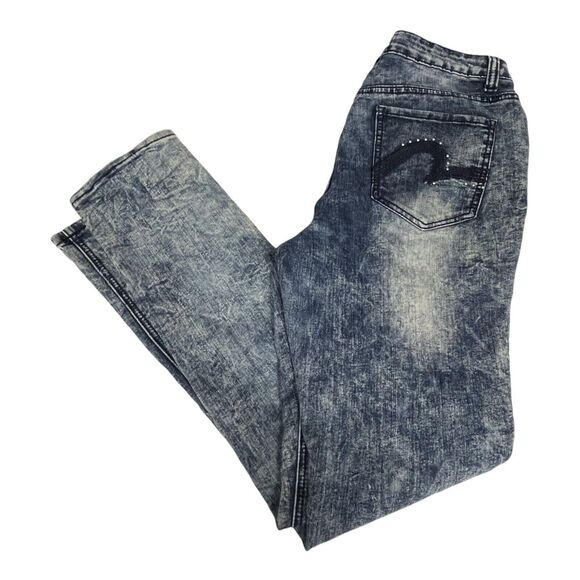 REVOLT Acid Wash Jeans Distressed Ripped Blue Stretch Denim - Picture 3 of 10